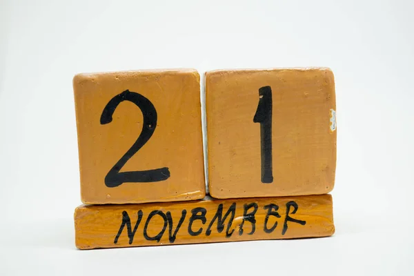 Novembre Jour Mois Calendrier Bois Fait Main Isolé Sur Fond — Photo