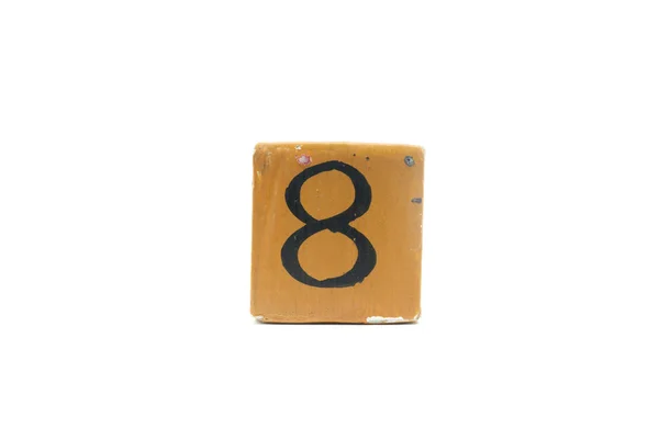 Номер Восемь Кубе Деревянного Материала Изолированного Белом — стоковое фото