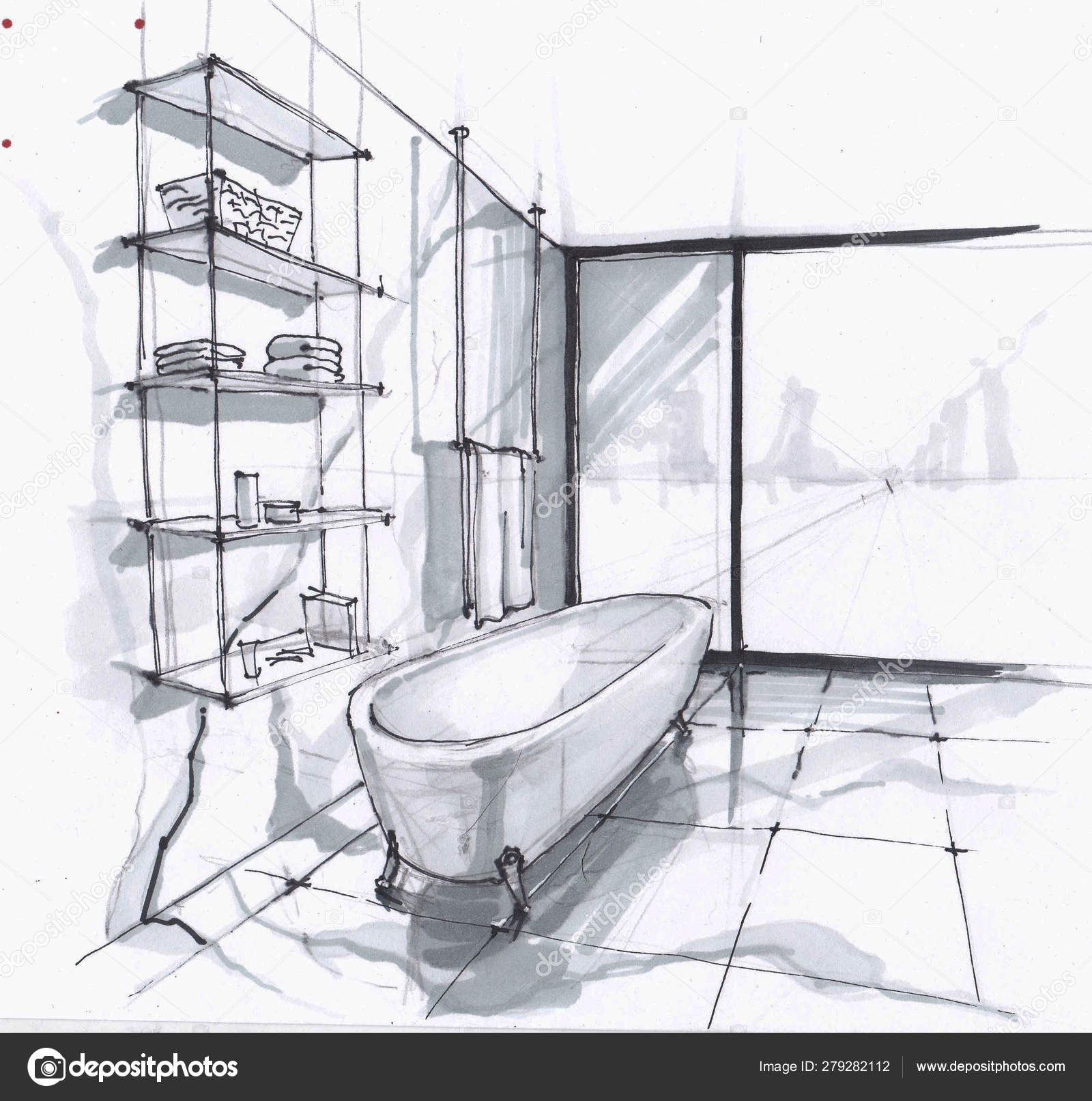 coloring a bathroom design sketch - YouTube