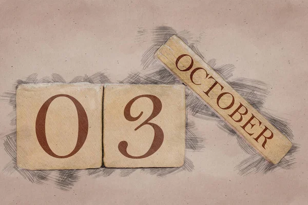 Trzeciego października. Dzień 3 miesiąca, kalendarz w ręcznie robionym szkicu. pastelowy ton. jesienny miesiąc, koncepcja dnia roku — Zdjęcie stockowe