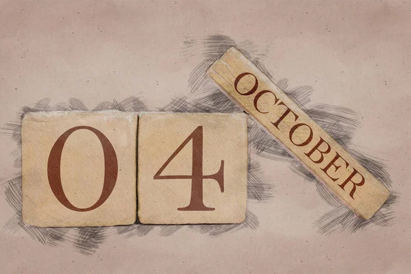 October 4th. Day 4 of month, calendar in handmade sketch style. pastel tone. autumn month, day of the year concept — Stock Photo, Image