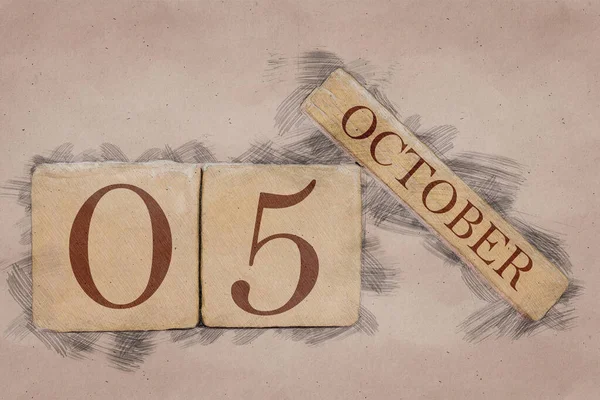 5 października. Dzień 5 miesiąca, kalendarz w ręcznie robionym szkicu. pastelowy ton. jesienny miesiąc, koncepcja dnia roku — Zdjęcie stockowe