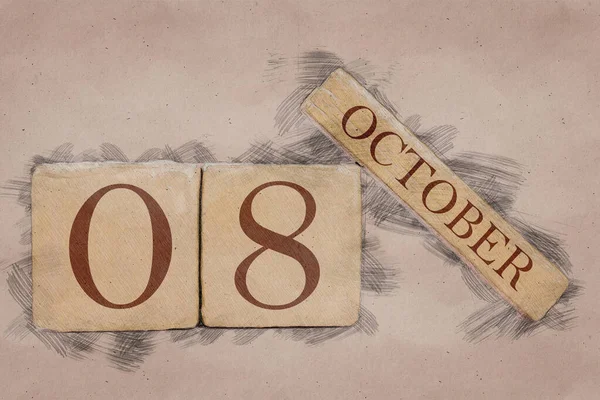 8 de octubre. Día 8 del mes, calendario en estilo boceto hecho a mano. tono pastel. otoño mes, día del año concepto — Foto de Stock