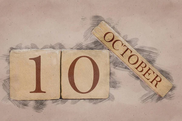 10 de octubre. Día 10 del mes, calendario en estilo boceto hecho a mano. tono pastel. otoño mes, día del año concepto — Foto de Stock