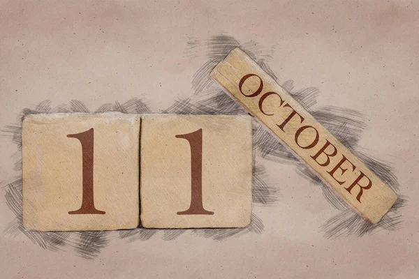 11 Ekim 'de. Ayın 11 'i, takvim el yapımı eskiz tarzı. Pasta tonu. Sonbahar ayı, yılın günü konsepti. — Stok fotoğraf