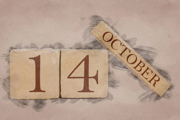 14 października. Dzień 14 miesiąca, kalendarz w ręcznie robionym szkicu. pastelowy ton. jesienny miesiąc, koncepcja dnia roku — Zdjęcie stockowe