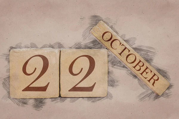 22 жовтня. 22 день місяця, календар в стилі ескізів ручної роботи. пастельний тон. осінній місяць, день року концепція — стокове фото