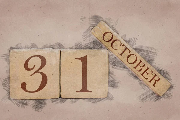 31 de octubre. Día 31 del mes, calendario en estilo boceto hecho a mano. tono pastel. otoño mes, día del año concepto —  Fotos de Stock