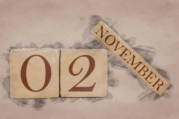 2 de Novembro. Dia 2 do mês, calendário em estilo esboço artesanal. tom pastel. outono mês, dia do conceito de ano — Fotografia de Stock