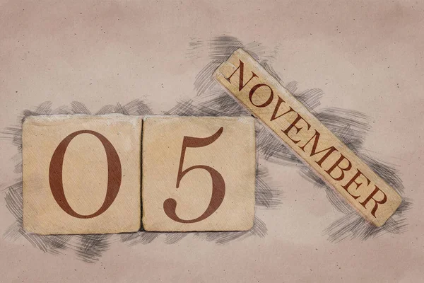 Piąty listopada. Dzień 5 miesiąca, kalendarz w ręcznie robionym szkicu. pastelowy ton. jesienny miesiąc, koncepcja dnia roku — Zdjęcie stockowe