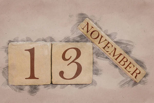 13-go listopada. Dzień 13 miesiąca, kalendarz w ręcznie robionym szkicu. pastelowy ton. jesienny miesiąc, koncepcja dnia roku — Zdjęcie stockowe