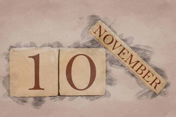 10. November. Tag 10 des Monats, Kalender im handgefertigten Skizzenstil. Pastellton. Herbstmonat, Tag des Jahres — Stockfoto