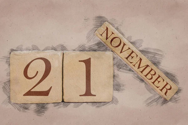11月21日月の20日、手作りのスケッチスタイルでカレンダー。パステルトーン秋の月、今年のコンセプトの日 — ストック写真