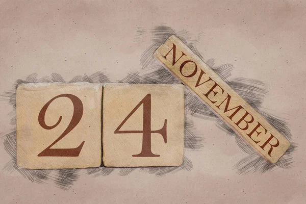 24 листопада. 24 день місяця, календар в стилі ескізів ручної роботи. пастельний тон. осінній місяць, день року концепція — стокове фото