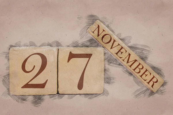 27. November. Tag 27 des Monats, Kalender im handgefertigten Skizzenstil. Pastellton. Herbstmonat, Tag des Jahres — Stockfoto