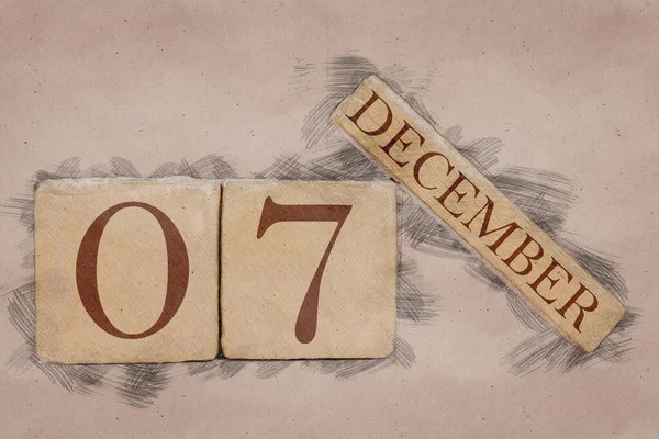 12月7日7日目月、手作りのスケッチスタイルでカレンダー。パステルトーン秋の月、今年のコンセプトの日 — ストック写真