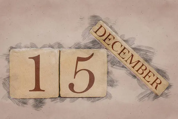 12月15日月の15日、手作りのスケッチスタイルでカレンダー。パステルトーン秋の月、今年のコンセプトの日 — ストック写真