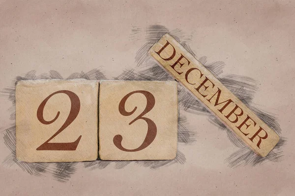 Den 23:e december. Dag 23 i månaden, kalender i handgjord skiss stil. Pastellton. höstmånad, årets dag konceptet — Stockfoto