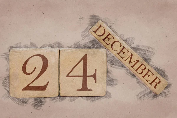 12月24日月の24日、手作りのスケッチスタイルでカレンダー。パステルトーン秋の月、今年のコンセプトの日 — ストック写真