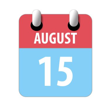 15 Ağustos 'ta. Ayın 15 'i, beyaz arkaplanda basit takvim simgesi. Planlama. Zaman yönetimi. Web tasarımı için takvim simgeleri. Yaz ayı, yılın günü konsepti.