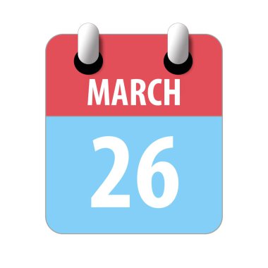 26 Mart. Ayın 26 'sı, beyaz arkaplanda basit takvim simgesi. Planlama. Zaman yönetimi. Web tasarımı için takvim simgeleri. Bahar ayı, yılın günü konsepti.