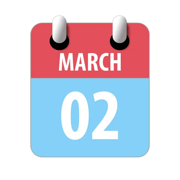 2. března. Den 2 v měsíci, Jednoduchá ikona kalendáře na bílém pozadí. Plánování. Řízení času. Sada ikon kalendáře pro web design. jarní měsíc, den koncepce roku — Stock fotografie