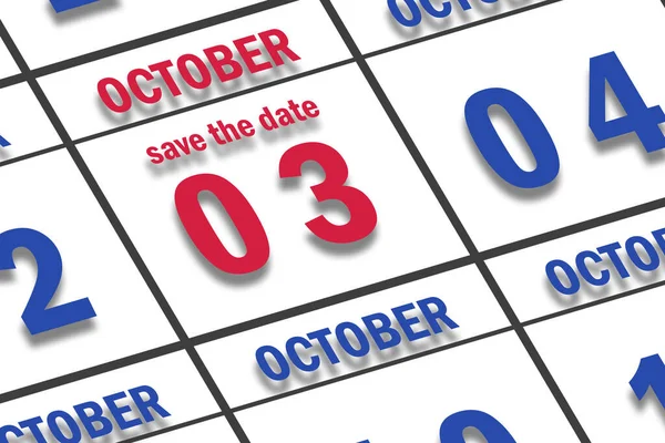 October 3Rd Day Month Date Marked Date Calendar Autumn Month — Stock Photo, Image