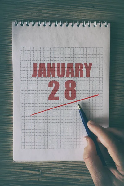 Enero Día Del Mes Primer Plano Mano Humana Con Bolígrafo — Foto de Stock