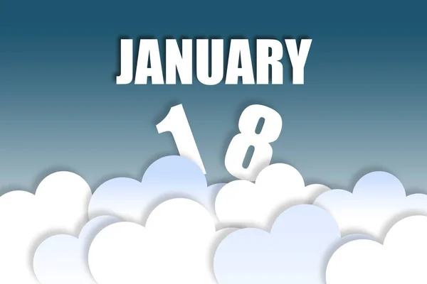 1月18日 月の18日 月の名前と日付は ふわふわの雲と美しい青空の背景に空中に浮かんでいます 冬の月 その年のコンセプトの日 — ストック写真