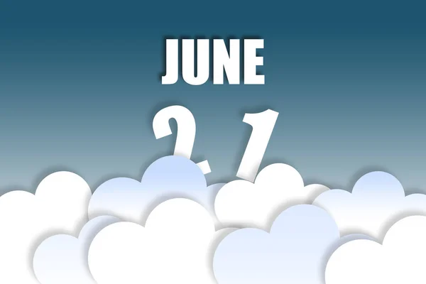 june 21st. Day 20 of month, Month name and date floating in the air on beautiful blue sky background with fluffy clouds. summer month, day of the year concept.