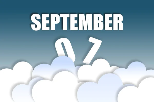 9月7日 7日目月 月の名前と日付は ふわふわの雲と美しい青空の背景に空中に浮かんでいます 秋の月 今年のコンセプトの日 — ストック写真