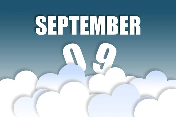 9月9日 月の9日目 月名と日付は ふわふわの雲と美しい青空の背景に空中に浮かんでいます 秋の月 今年のコンセプトの日 — ストック写真