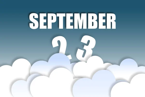 9月23日 月の23日 月の名前と日付は ふわふわの雲と美しい青空の背景に空中に浮かんでいます 秋の月 今年のコンセプトの日 — ストック写真