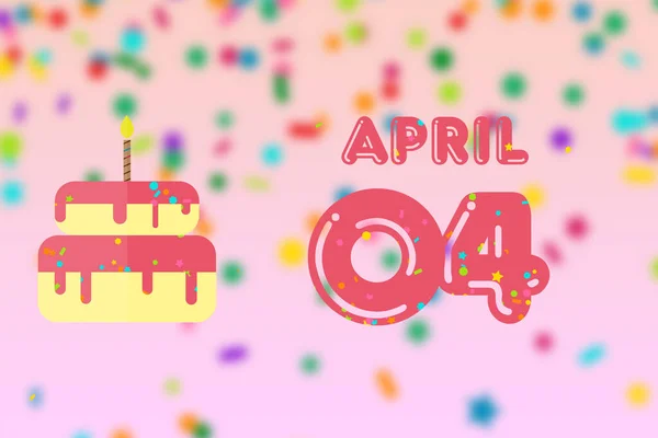 4月4日 4日目の月 誕生日と誕生日ケーキ付きの誕生日グリーティングカード 春の1年の概念の日 — ストック写真