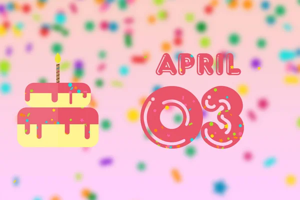 april 3rd. Day 3 of month, Birthday greeting card with date of birth and birthday cake. spring month, day of the year concept.