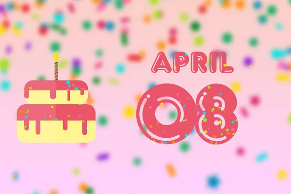 Április Hónap Napja Születésnapi Üdvözlőlap Születési Dátummal Szülinapi Tortával Tavasz — Stock Fotó