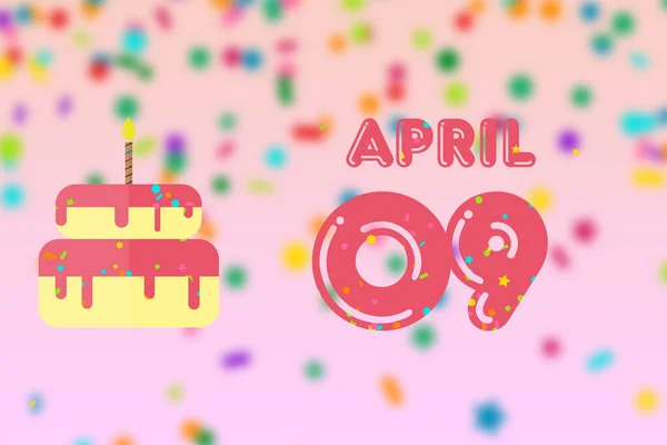 Dziewiąty Kwietnia Dzień Miesiąca Kartka Życzeniami Urodzinowymi Datą Urodzenia Tortem — Zdjęcie stockowe