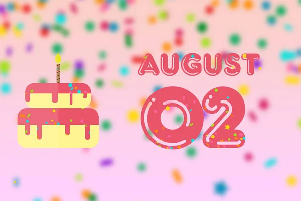8月2日 2日目の月 誕生日と誕生日ケーキ付きの誕生日グリーティングカード 夏の月 今年のコンセプトの日 — ストック写真