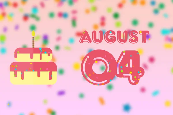 8月4日 4日目の月 誕生日と誕生日ケーキ付きの誕生日グリーティングカード 夏の月 今年のコンセプトの日 — ストック写真