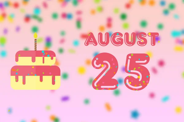 Augusztus Hónap Napja Születésnapi Üdvözlőlap Születési Dátummal Szülinapi Tortával Nyári — Stock Fotó