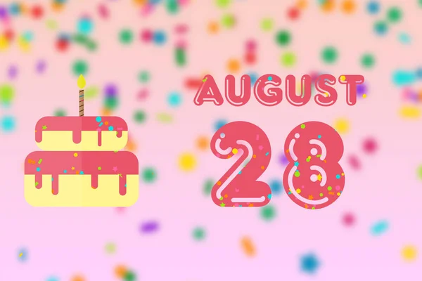 8月28日 月の28日 誕生日と誕生日ケーキの日と誕生日の挨拶カード 夏の月 今年のコンセプトの日 — ストック写真