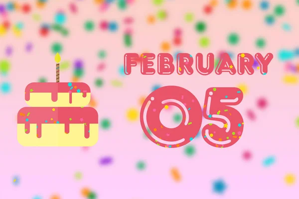 Vijf Februari Dag Van Maand Verjaardagskaart Met Geboortedatum Verjaardagstaart Wintermaand — Stockfoto