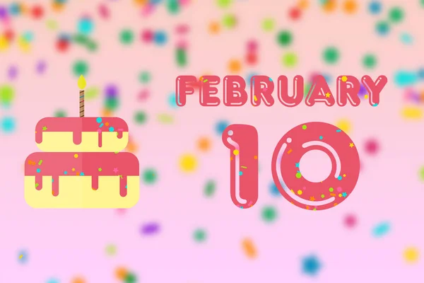 Február Hónap Napja Születésnapi Üdvözlőlap Születési Dátummal Szülinapi Tortával Téli — Stock Fotó