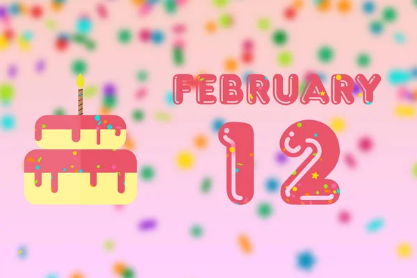 Fevereiro Dia Mês Cartão Aniversário Com Data Nascimento Bolo Aniversário — Fotografia de Stock
