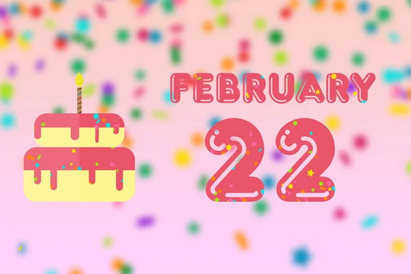 2月22日 月の22日 誕生日と誕生日ケーキの日と誕生日の挨拶カード 冬の月 その年のコンセプトの日 — ストック写真