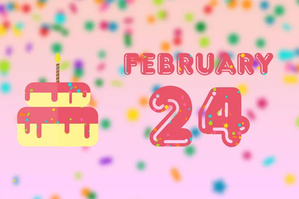2月24日 月の24日 誕生日と誕生日ケーキの日と誕生日の挨拶カード 冬の月 その年のコンセプトの日 — ストック写真