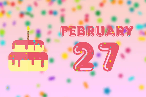 Fevereiro Dia Mês Cartão Aniversário Com Data Nascimento Bolo Aniversário — Fotografia de Stock