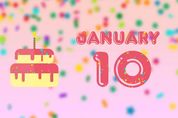 1月10日10月10日 生日贺卡 生日和生日蛋糕 冬季月 年月日概念 — 图库照片