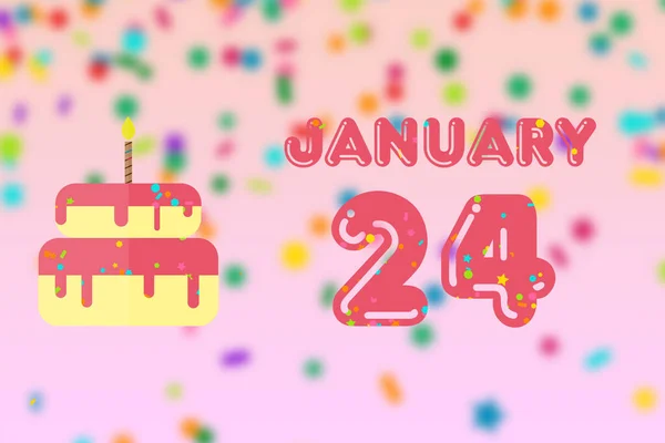 Január Hónap Napja Születésnapi Üdvözlőlap Születési Dátummal Szülinapi Tortával Téli — Stock Fotó