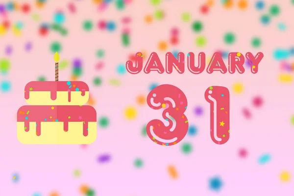 Január Hónap Napja Születésnapi Üdvözlőlap Születési Dátummal Szülinapi Tortával Téli — Stock Fotó